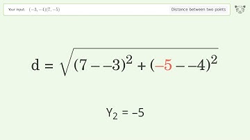 Find the distance between two points p1 (-3,-4) and p2 (7,-5): Step-by-Step Video Solution