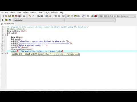 program in C to convert decimal number to binary number using the function