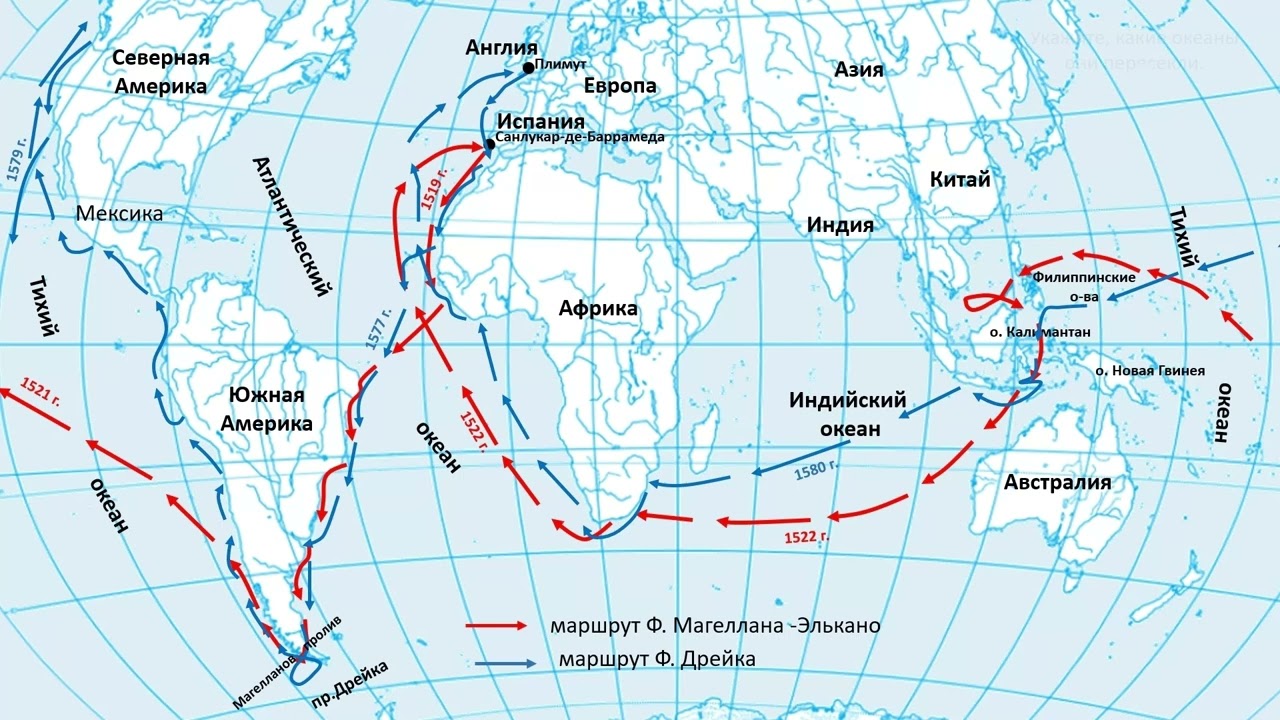 Сравнение маршрутов путешествий Ф.Магеллана и Ф.Дрейка