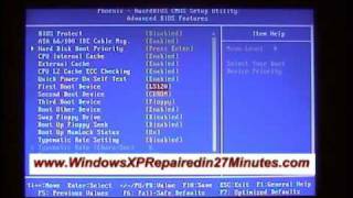 how to change first boot device in bios to enable windows xp repair boot from cd or dvd drive