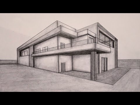 How to Draw Modern House in 2 Point Perspective | Modern House Draw Easy