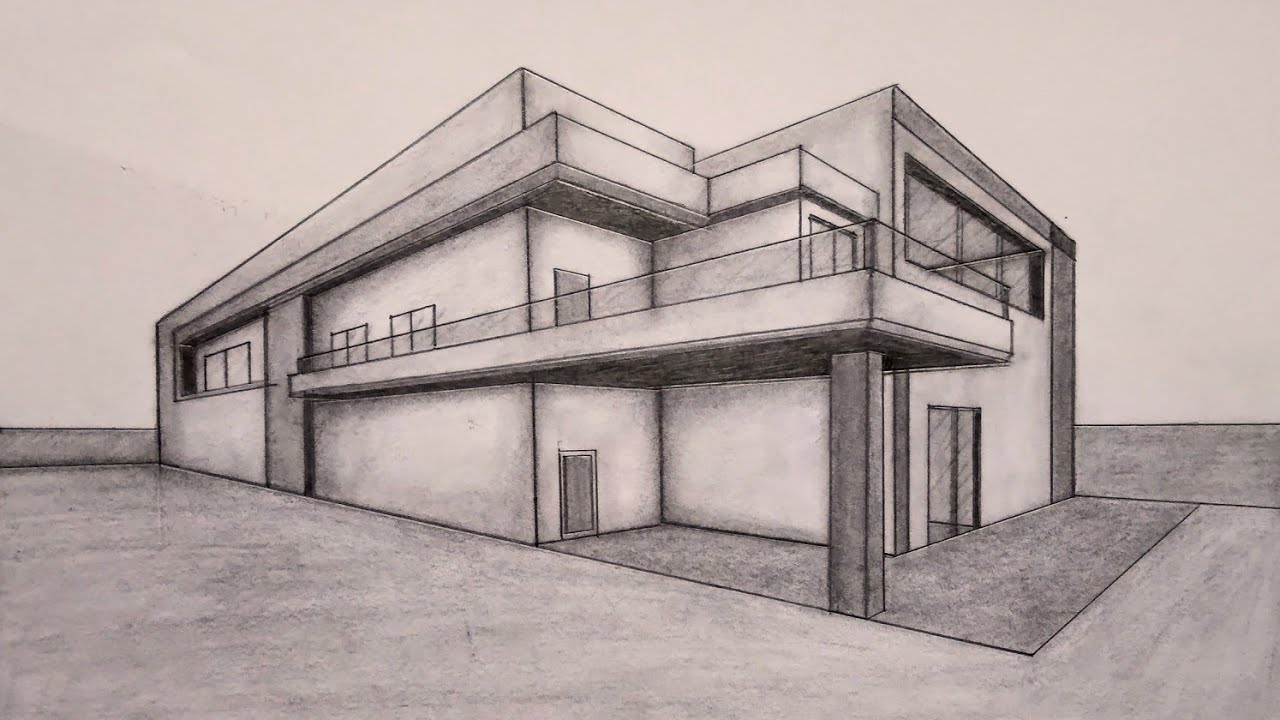 How to Draw Modern House in 2 Point Perspective | Modern House Draw ...