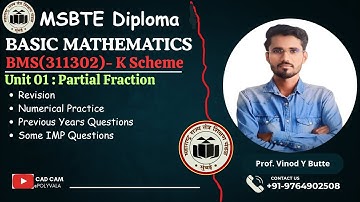 MSBTE  K Scheme BMS (M1) Revision of Partial Fraction ,Numerical Practice