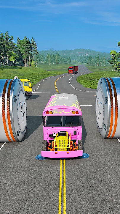 Bus & truck vs massive bollard-BeamNG.Drive #beamngdrive #bus #truck #car
