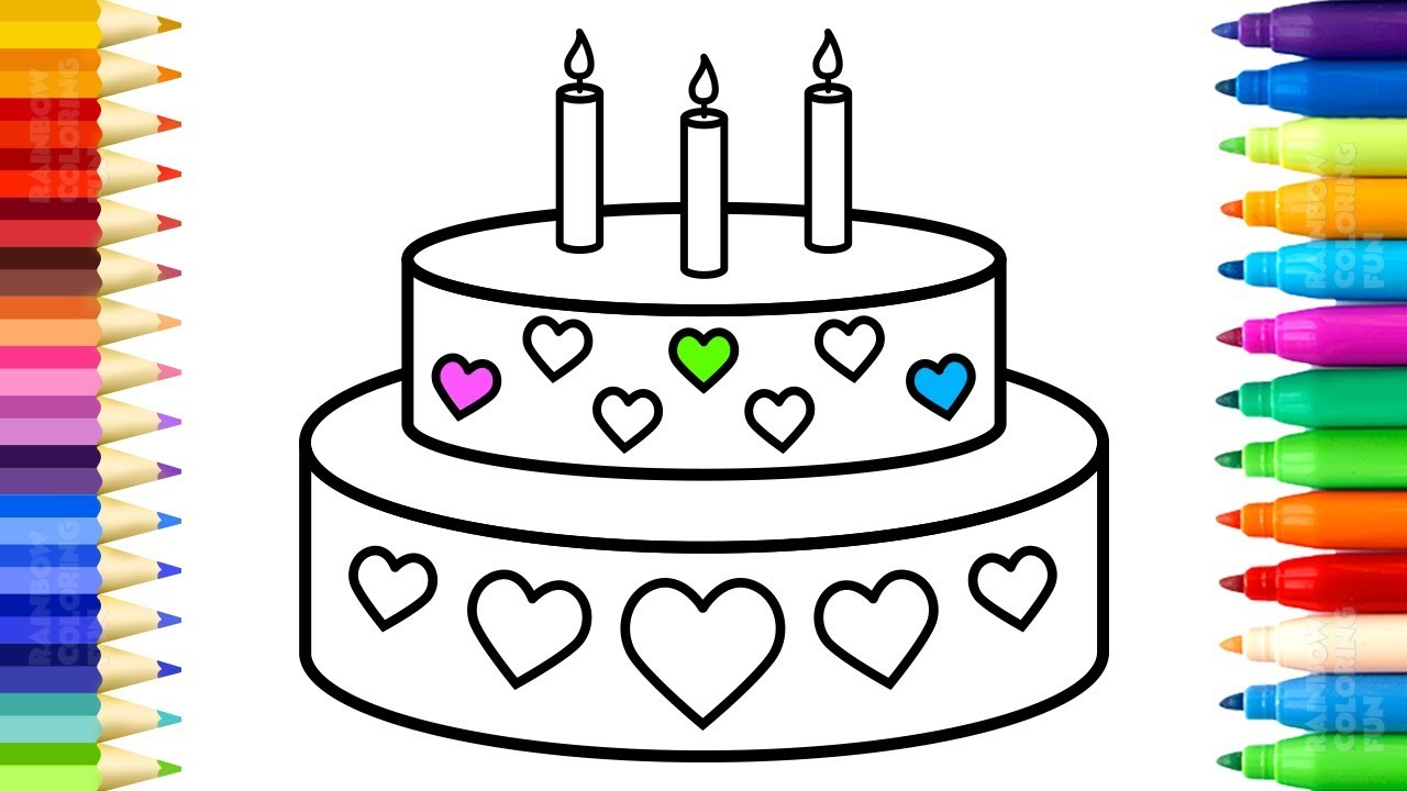 Cake Candles Coloring Pages Draw Hearts Learn Colors Kids