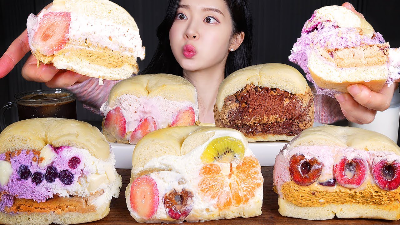 ASMR MUKBANG | Тягучие и кремовые фруктовые бейглы 🍓🍊🍫🍒🫐 Десертный хлеб