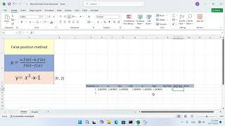  false position method  with  microsoft exel 