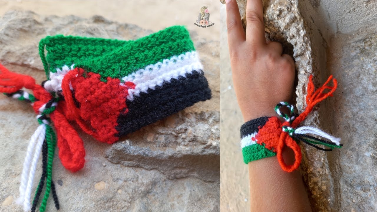 طريقة عمل اسوارة علم فلسطين قطعة واحدة How to make a Palestinian flag bracelet from one piece