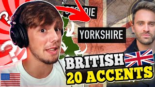 American Reacts to 20 British Accents in 1 Video!