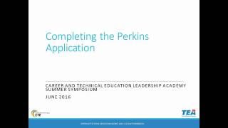 Key Points for Completing Perkins Grant Application - Dale Fowler, Texas Education Agency