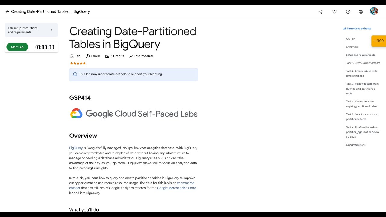 Qwiklabs | Creating Date-Partitioned Tables in BigQuery [GSP414] - YouTube