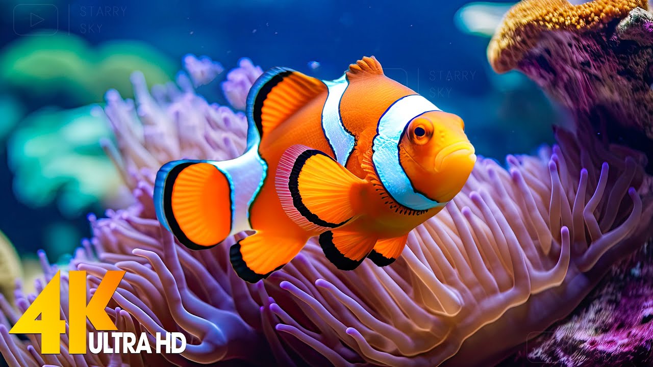 Aquarium 4K VIDEO ULTRA HD  Beautiful Coral Reef Fish   Relaxing Sleep Meditation Music  92