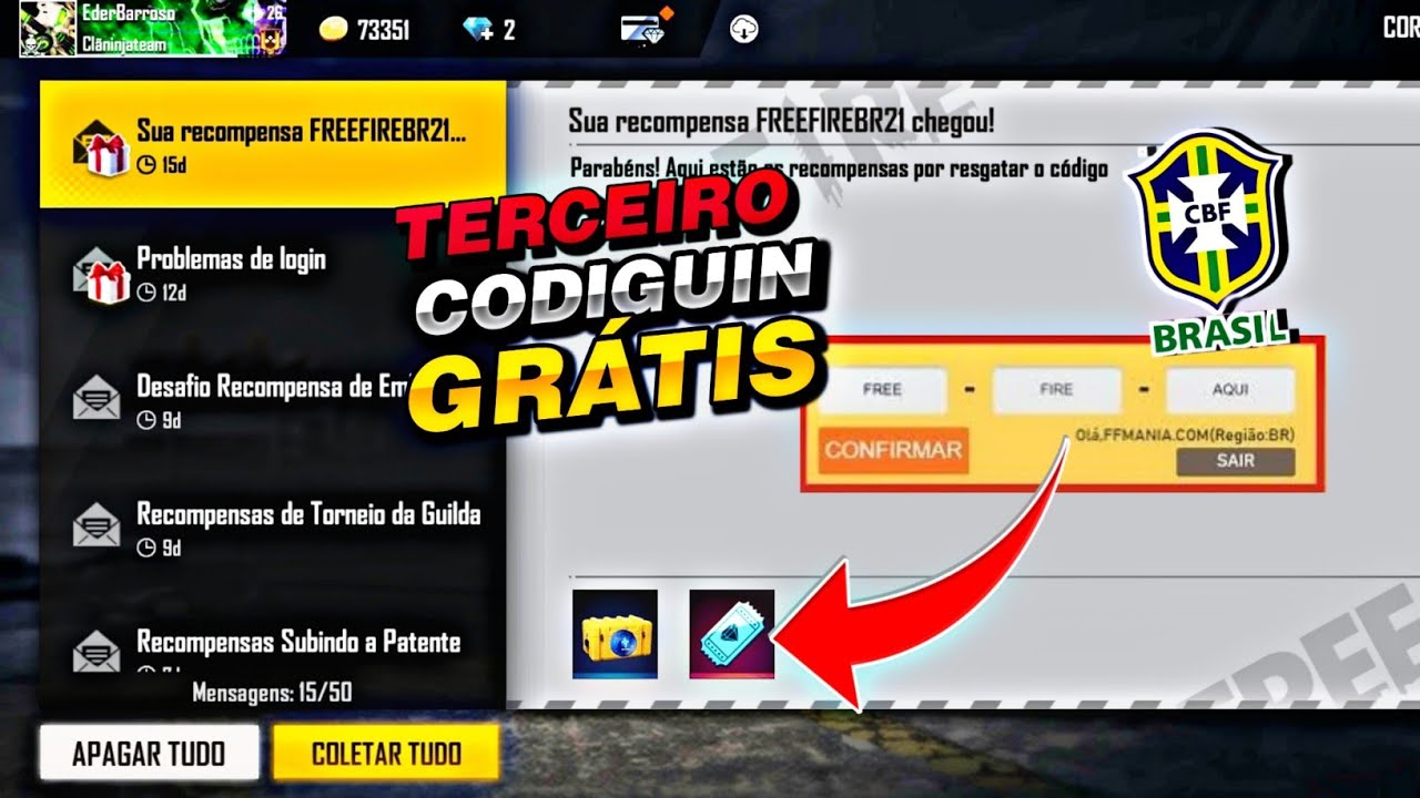 CODIGUIN FF Brasil x Colômbia: confira o código Free Fire deste