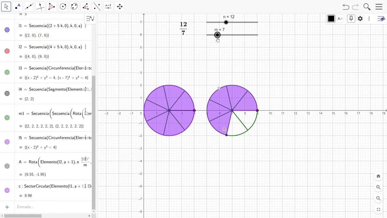 Tutorial Construir circunferencias, para representar fracciones impropias en Geogebra