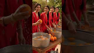 Mini Punjabi Girls Make Giant Orange Juice 🍊🥤 | Refreshing Desi Drink#shorts #viral
