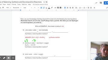 Review of Balancing, Synthesis and Decomposition Reactions - Google Docs