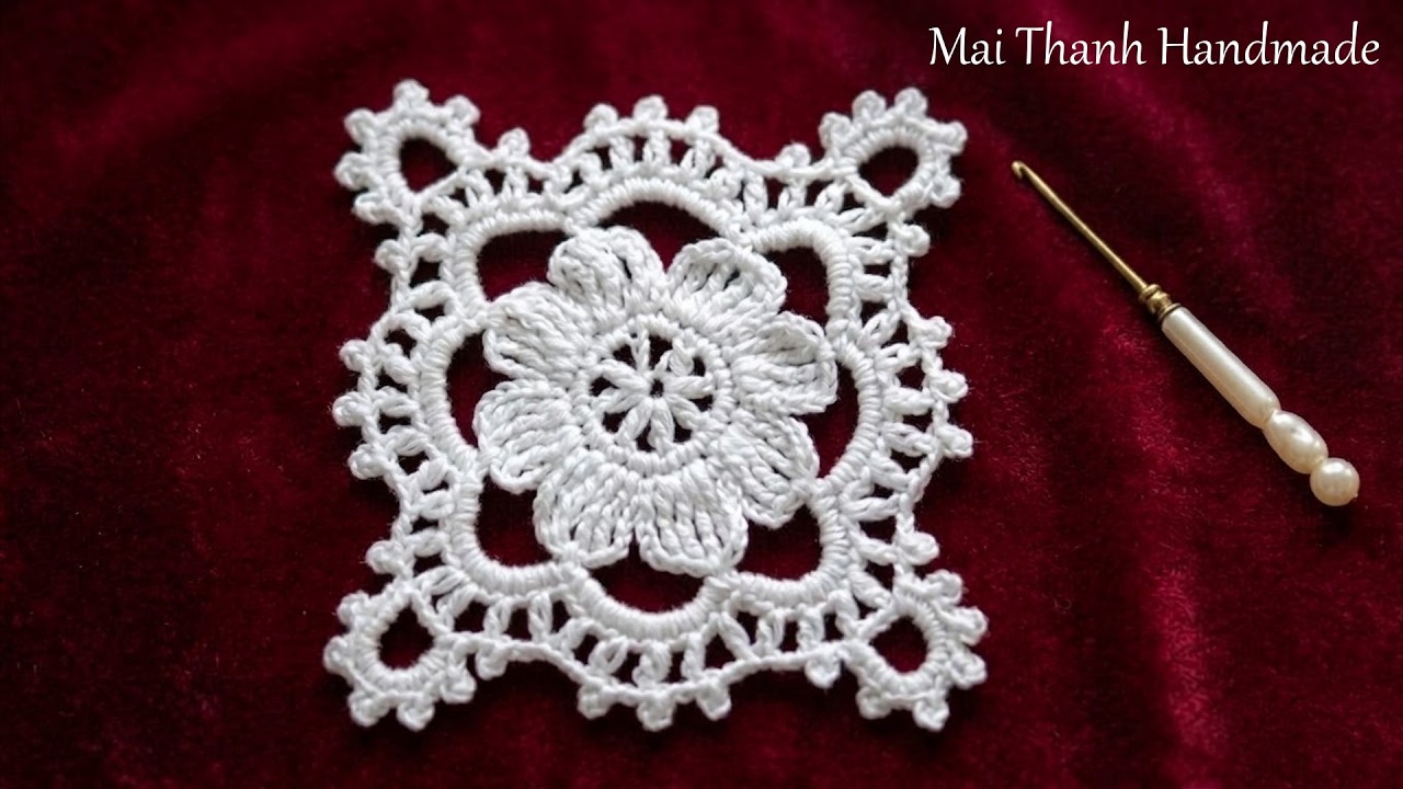 Crochet coaster tutorial (Eng sub) I Cách móc miếng lót ly hình vuông
