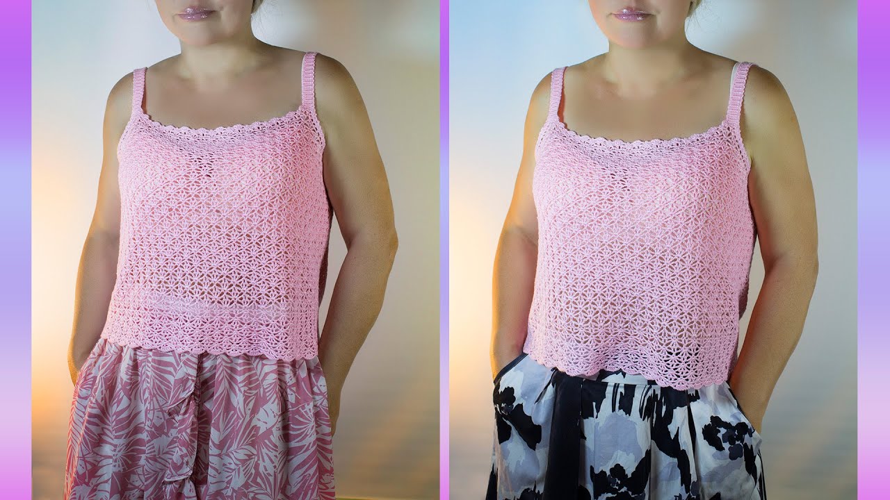 How to crochet a summer, Lace Tank Top Malva tutorial, without seams! Easy Beginner Top pattern