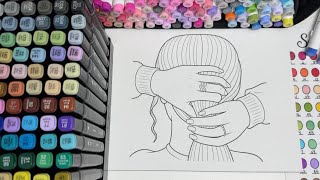 Cozy Winter Girl Coloring Page | Cute Girl Coloring with Ohuhu Markers ❄️✨ Tutorial Alert Knit Print With Ohuhu Markers Coloring Ohuhu Coloringtutorial Tutorial Art
