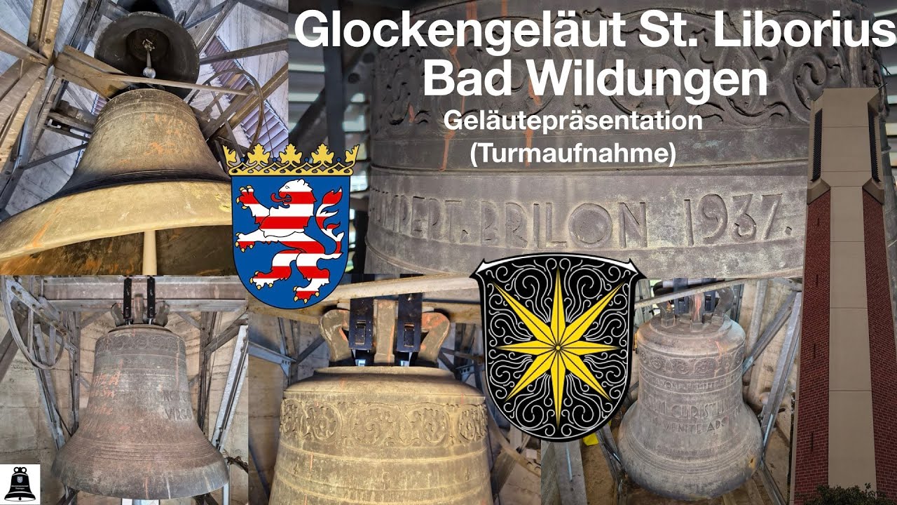 Bad Wildungen (D), Die Glocken der kath. Kirche St. Liborius, Geläutepräsentation (Turmaufnahme)