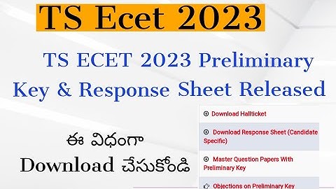 TS ECET 2023 Response Sheet &  Key Released ||  TS ECET 2023 key Download Link