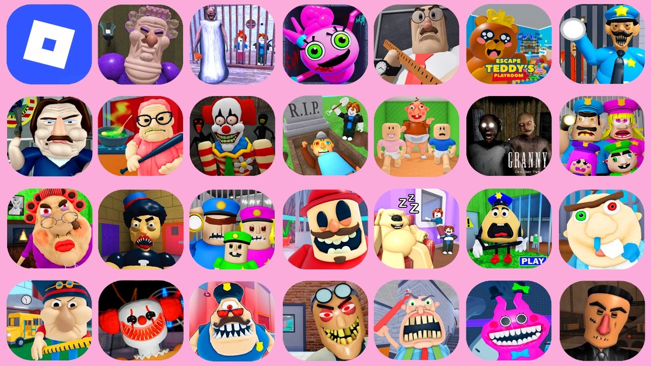 ROBLOX:BARRY'S PRISON,BARNIE's PRISON,ALBERT'S SCHOOL,ANGRY GRANDPA,GRUMPY GRAN,EVIL GRANDMA...