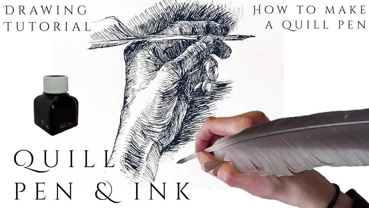 Quill pen-and-ink drawing tutorial/ Hand study in ink/ How to make