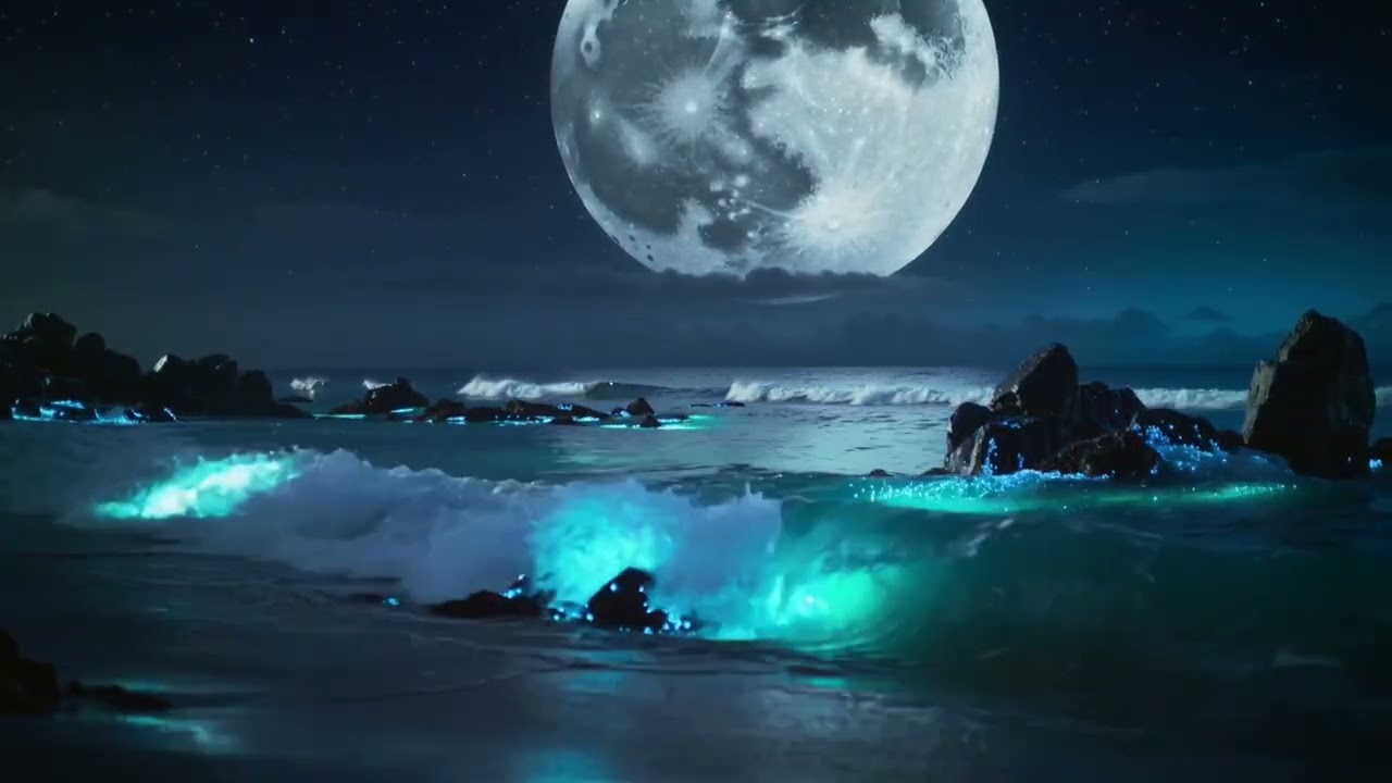 432Hz + 528Hz | 2 Hours Bioluminescent Ocean at Night • Deep Healing Sleep Music & Miracle Tone