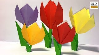 Easy paper tulip origami flower | simple tutorial for beginners  step by step