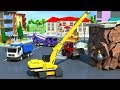 Construction de jardin d'enfants avec Grue de boule de démolition et camion