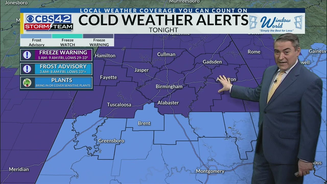 Freeze Warning for parts of Central Alabama Tonight - CBS 42 News at 4 ...