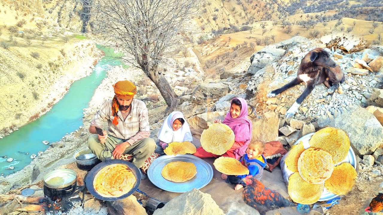 "Collecting dirt for the survival shelter | Traditional nomadic cooking on fire"