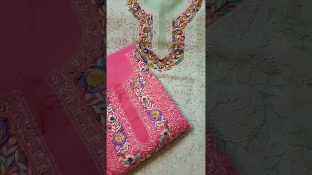 Lucknowi Chikankari hand embroidered cotton kurta piece with Parsi work