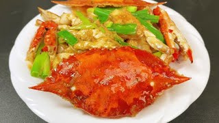 大厨教你葱姜炒梭子蟹的家常做法，鲜香味美葱香浓郁，简单又好吃【超子美食】
