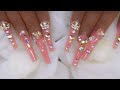 Peachy Glitter XXL Coffin Acrylic & Gel Makartt x Femi Beauty Nails Bling Tutorial - New Blog!