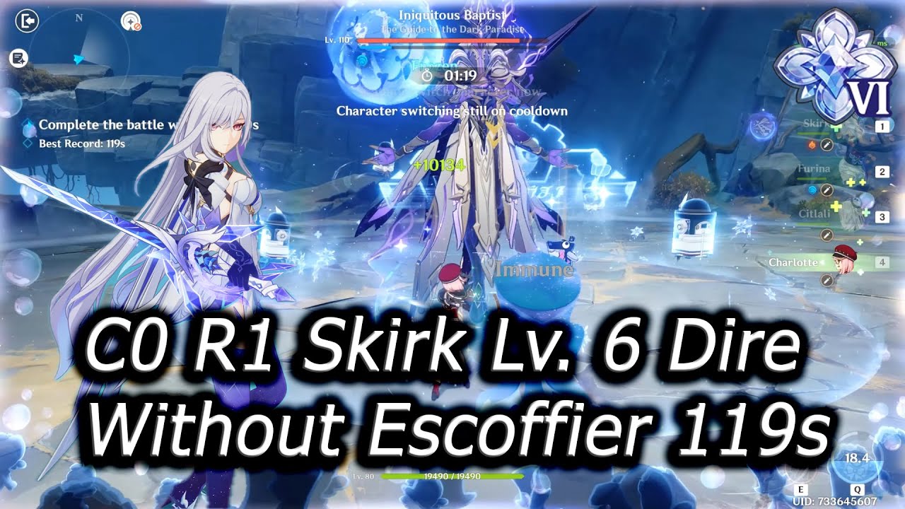 C0 R1 Skirk Dire Without Escoffier Lv.6 N2D Luna 3 6.2 119s Stygian Onslaught Genshin Impact