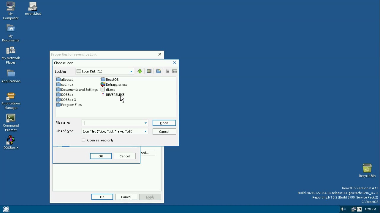 ReactOS - Creating Custom Shortcut to Launch Legacy Windows Apps with DOSBox-X and Windows 3.1