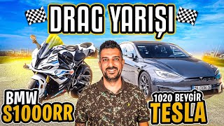 1020 Beygir Tesla vs BMW S1000RR Motosiklet Drag!