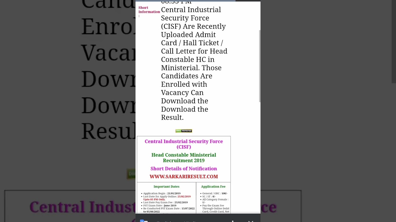 CISF head constable ministrial result 2019  declared 
