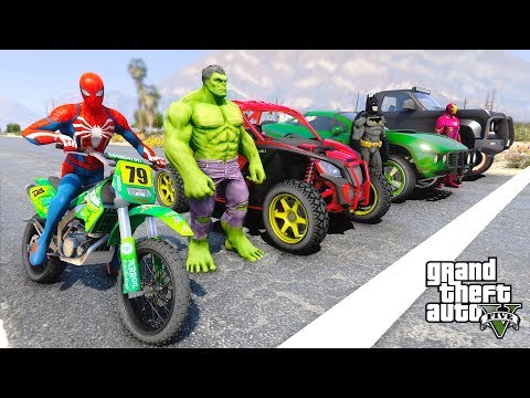 superheroes-best-driver-challenge-with-spiderman-cars-&-dirt-bikes---gta-v-mods