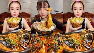 Chinese Food Mukbang: Enjoying Fish Head Curry with Spicy Seafood and ASMR Eating Sounds