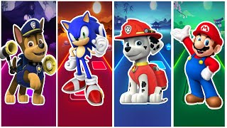 Paw Patrol 🆚 Sonic 🆚 Paw Patrol- Marshal 🆚 Super Mario | Who is best?🎯 in Tiles Hop EDM Rush🎶