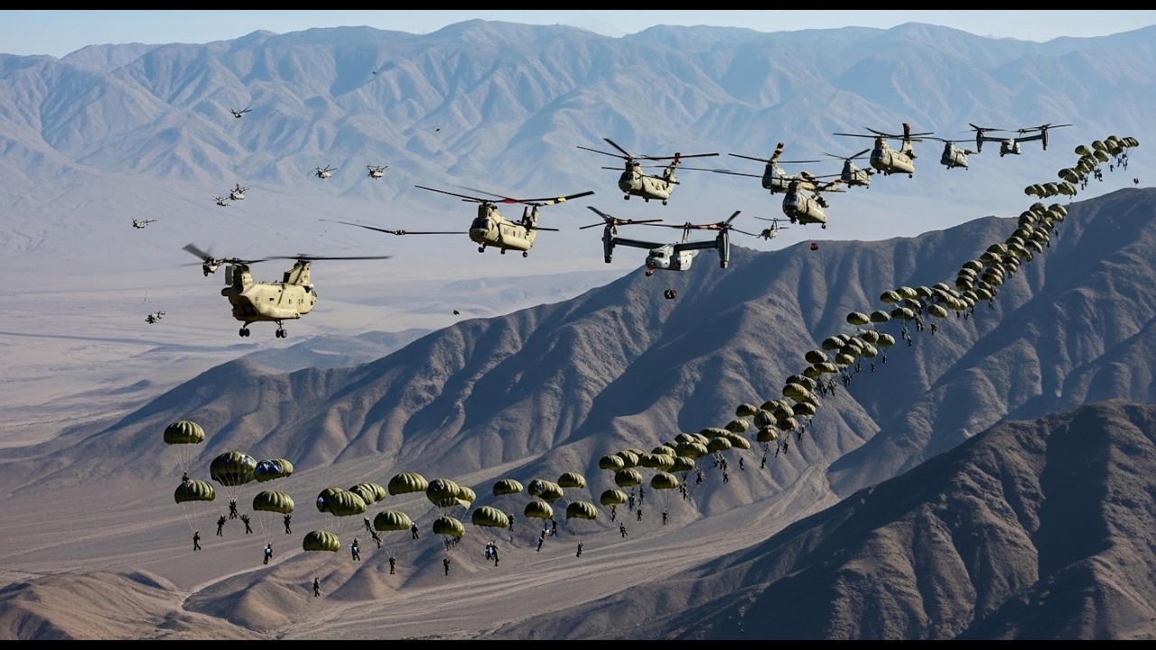 U.S. Special Operations Forces Freefall from CH-47 Chinooks Above the Middle East