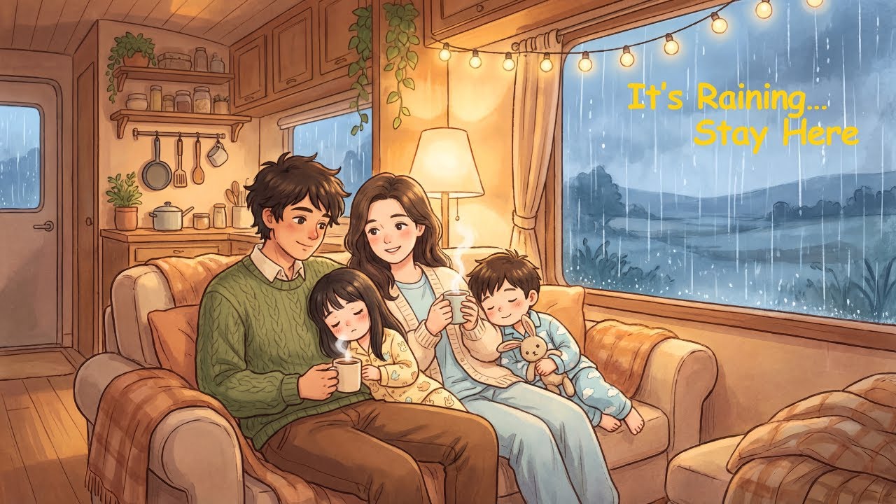 Cozy Rain in Our Mobile Home 🏡 Family Comfort, Cooking & Calm | Ghibli-Inspired Relaxation