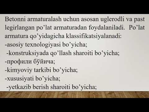 Armatura tasnifi. Konstruksiyalarda armaturaning qo'llanishi.