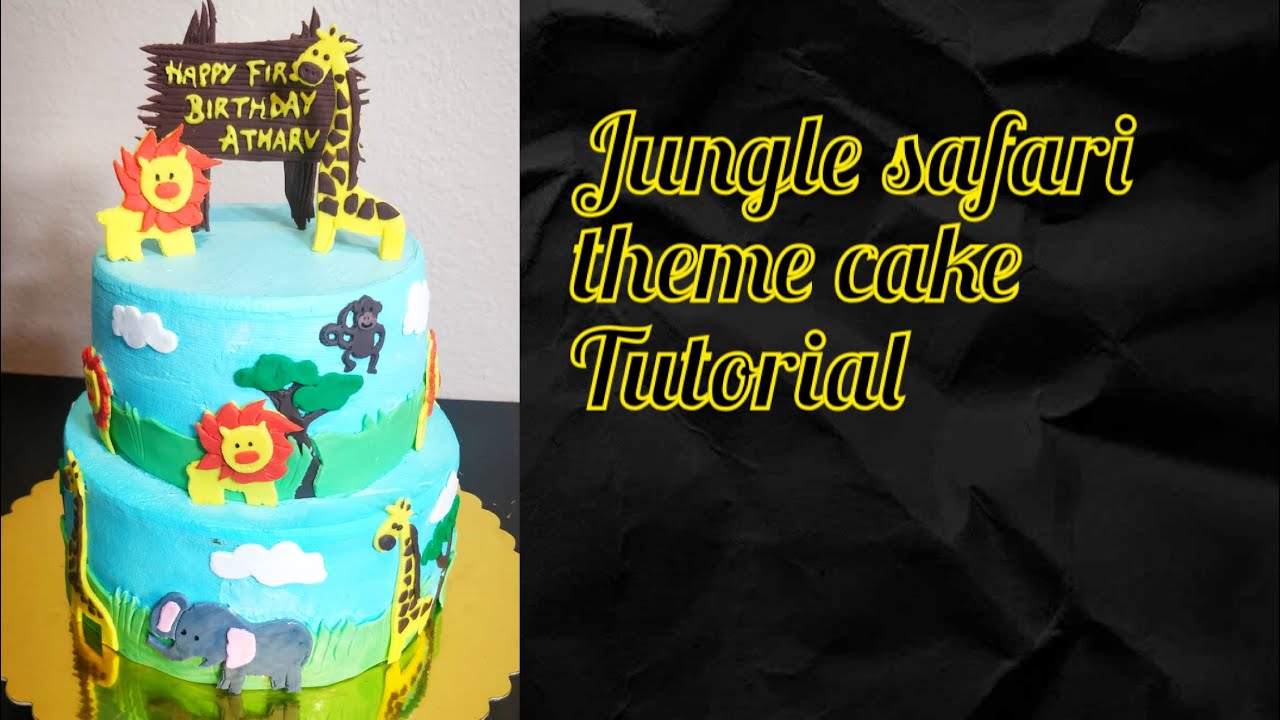 Jungle safari theme cake tutorial| Semi fondant jungle safari cake| How to make fondant animals