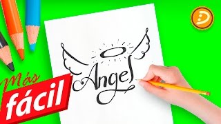 Como dibujar un ángel a lápiz paso a paso fácil con letras | How to draw an angel