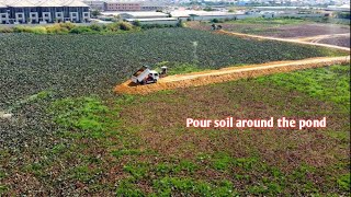 Ep2 First Start New Project!! Dozer Mitsubishi and truck 5ton pours soil around Pond ( Delete Pond ) by Bulldozer real working 1,065 views 3 weeks ago 1 hour, 1 minute