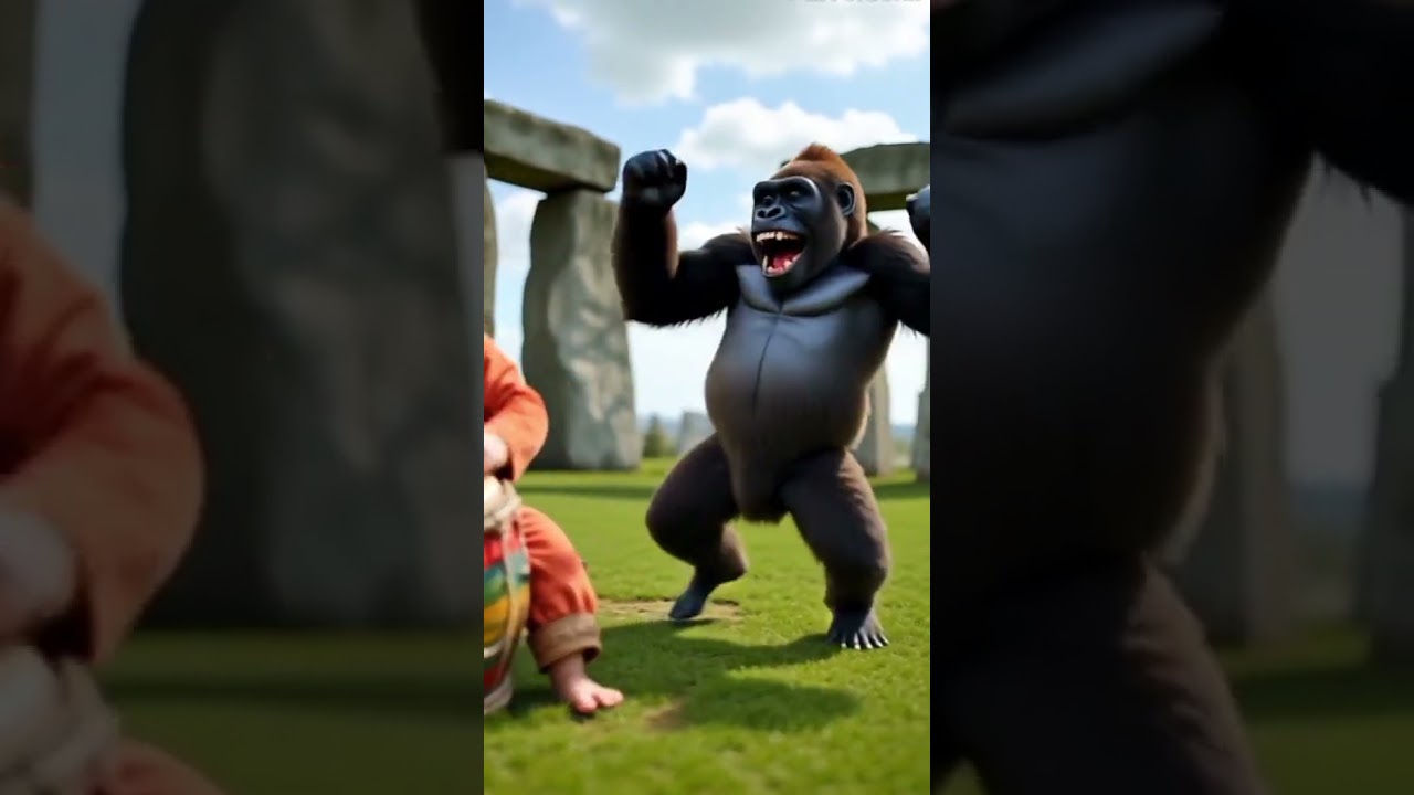 Baby vs Gorilla | Dhol & Bhangra Showdown at Stonehenge 🥁🦍✨