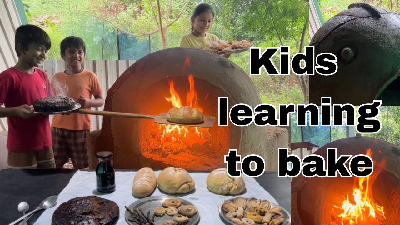 Kids bake in a fish cob oven! Homemade bread & cake Fun | homeschooling in India